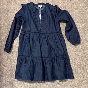 Kids Long Sleeve Tiered Dress - Navy